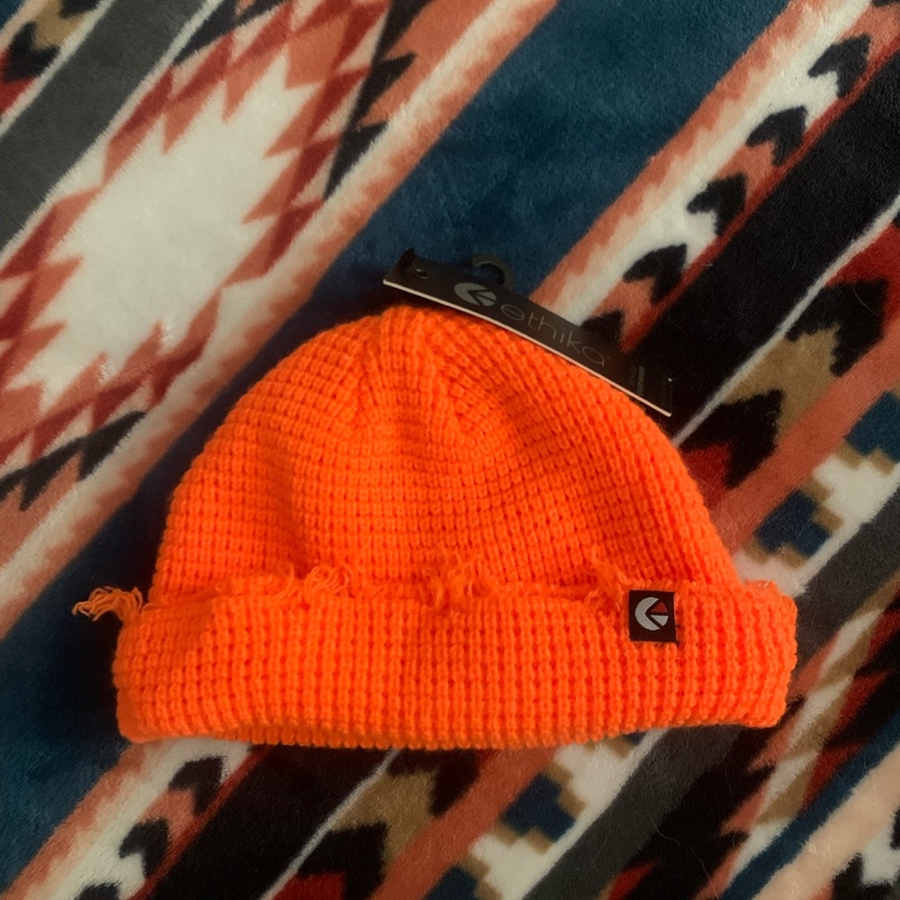 Ethika Accessories Nwt Ethika Raw Edge Beanie Flo Orange Women's